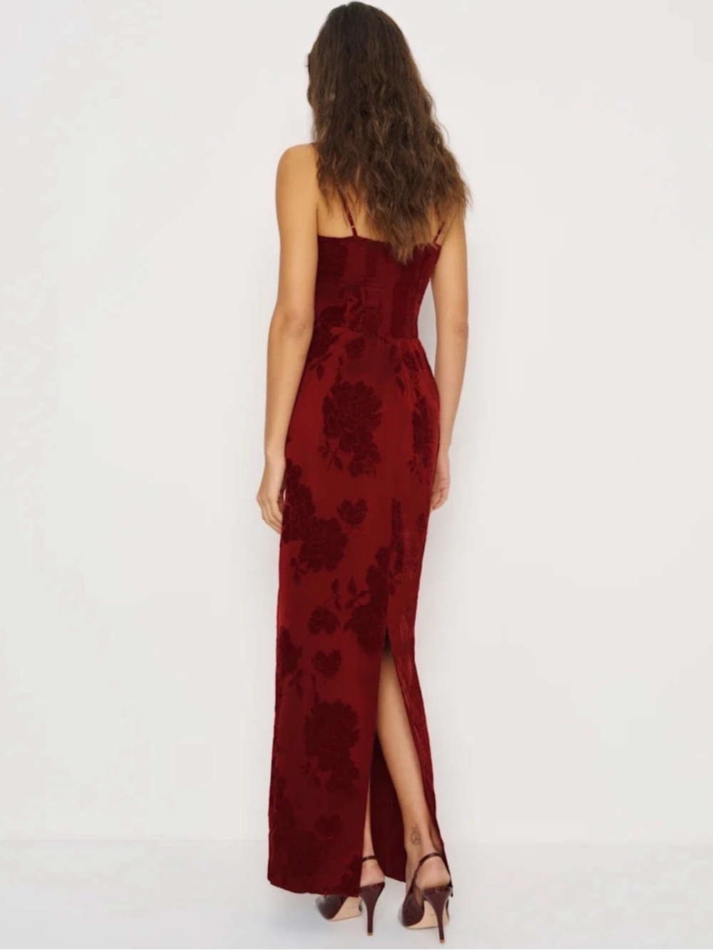 Reformation Frankie Scarlet Slip Maxi Dress Floral Velvet Burnout New Size 10 - Picture 2 of 15